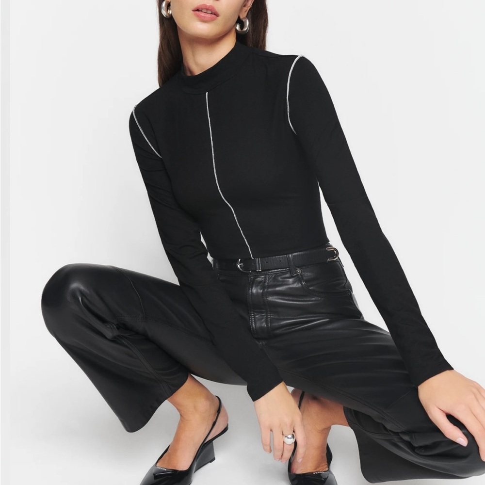 Reformation Stacey Knit Top Black Mockneck Long Sleeve XS